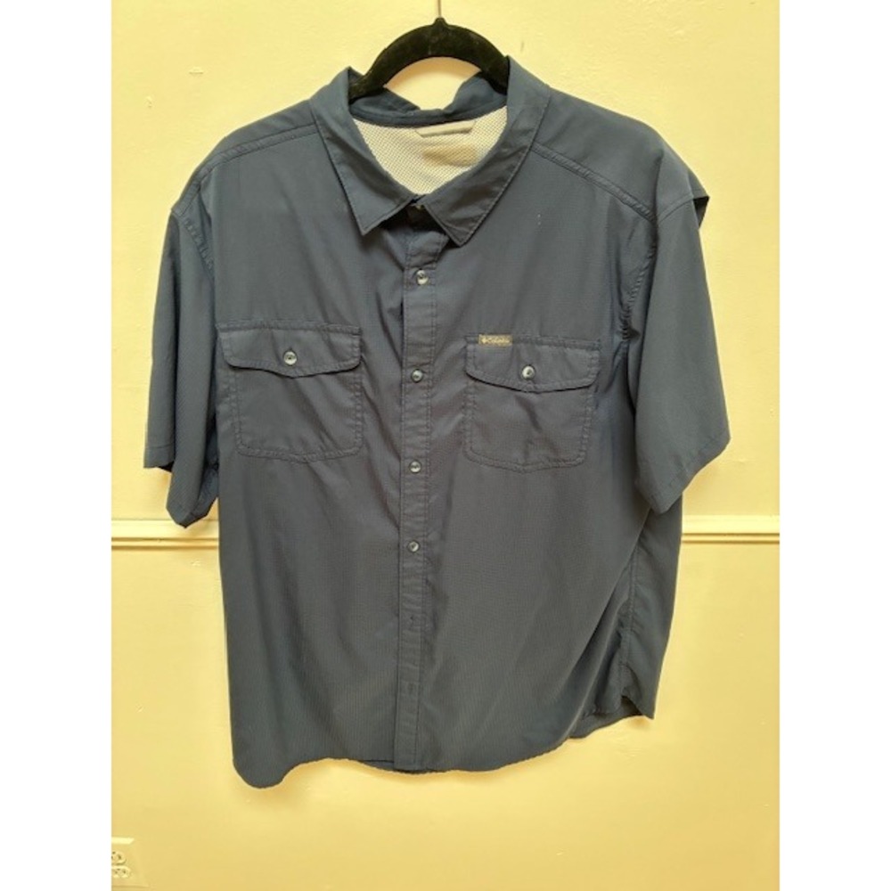 Columbia Mens Navy Blue Ripstop Short Sleeve Button Down Fishing Hiking Shirt XL